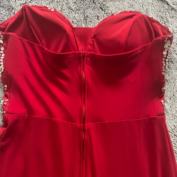 Red Long Evening Gown with Beaded Bodice - Picture 5 of 5